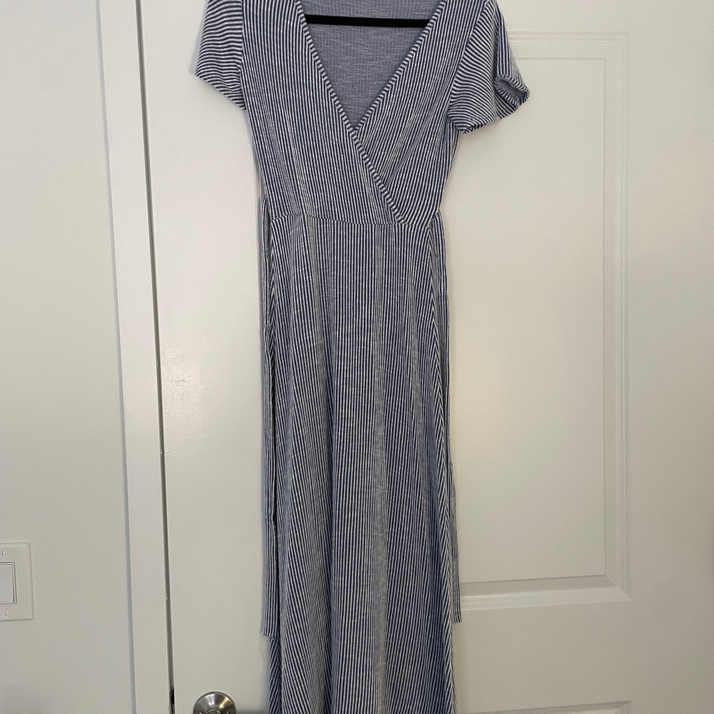 Caution To The Wind Navy and White Striped Maxi Dress